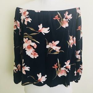 Forever21 Floral Off Shoulder Navy Blue Top Blouse